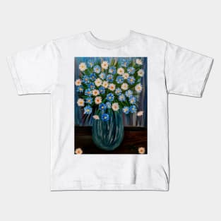 blue and white flowers in a vintage vase Kids T-Shirt